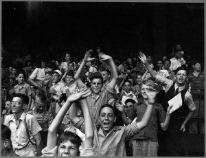 Detroit fans celebrating during the 1942 season. Image in the public domain via Nighttraintodetriot.com