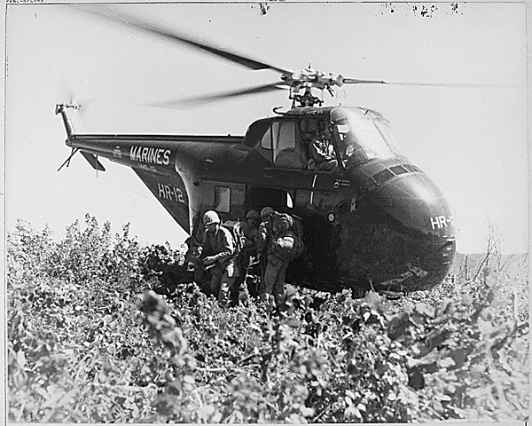 U.S. Marines of the First Marine Division Reconnaissance Company make the first helicopter invasion on Hill 812, to relieve the Republic of Korea 8th Division, during the renewed fighting in Korea., 09/20/1951. Credit: National Archives