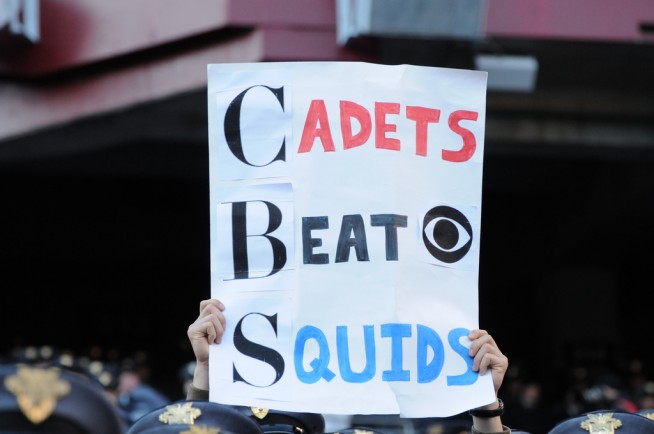 The friendly rivalry between cadets and midshipmen continues during the 112th annual Army/Navy football game. Photo by Cadet Sam Wharton. Caption: West Point Public Affairs. 
