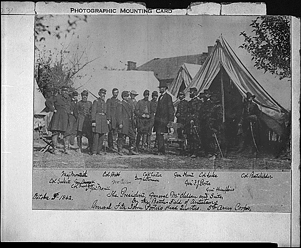 President Abraham Lincoln and His Generals After Antietam, 1862. Credit: National Archives.