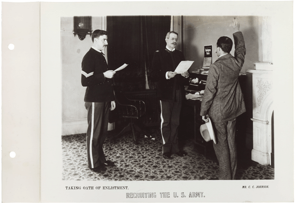 Soldier Taking the Oath of Enlistment, ca. 1898. Credit: National Archives.