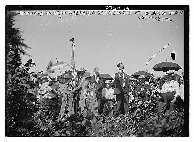 Representative J. Hampton Moore of Pennsylvania speaking at the Pickett’s Charge commemoration during the Gettysburg Reunion (the Great Reunion) of July 1913, which commemorated the 50th anniversary of the Battle of Gettysburg. Credit: Library of Congress.