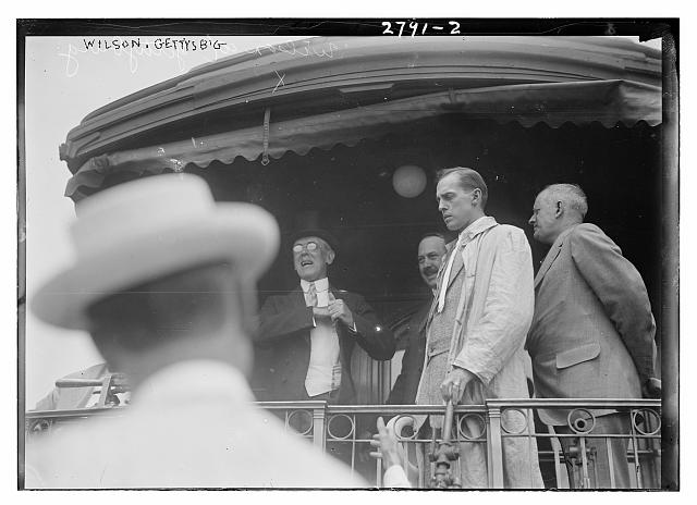 President Wilson at the Gettysburg Reunion (the Great Reunion) of July 1913, which commemorated the 50th anniversary of the Battle of Gettysburg. Credit: Library of Congress o
