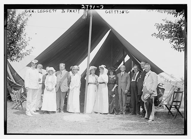 Gen. Leggett [i.e., Liggett] & party. Photo shows the Gettysburg Reunion (the Great Reunion) of July 1913, which commemorated the 50th anniversary of the Battle of Gettysburg. Credit: Library of Congress