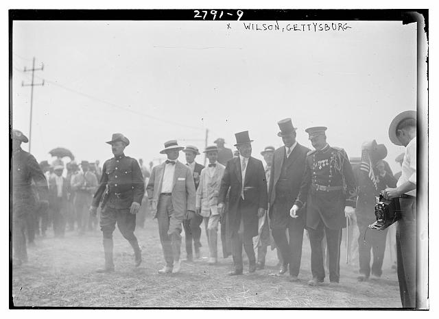 President Wilson at the Gettysburg Reunion (the Great Reunion) of July 1913, which commemorated the 50th anniversary of the Battle of Gettysburg. Credit: Library of Congress