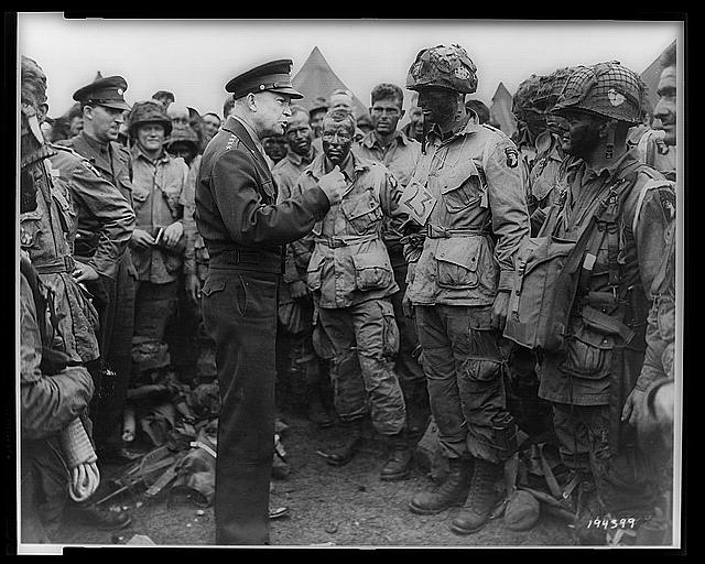 Photograph of General Dwight D. Eisenhower Giving the Order of the Day, 06/06/1944. Image and caption credit: National Archives.