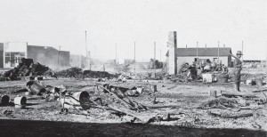 As daylight came to Columbus the evidence of the carnage became clearer. Destroyed in the fire were a block of buildings consisting of the Commercial Hotel, Lemmon & Romney Mercantile, and two small houses. It was here that the greatest number of American deaths occurred. (AdeQ Historical Archives)