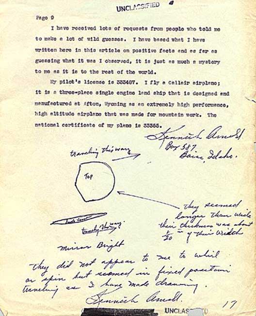Kenneth Arnold UFO letter