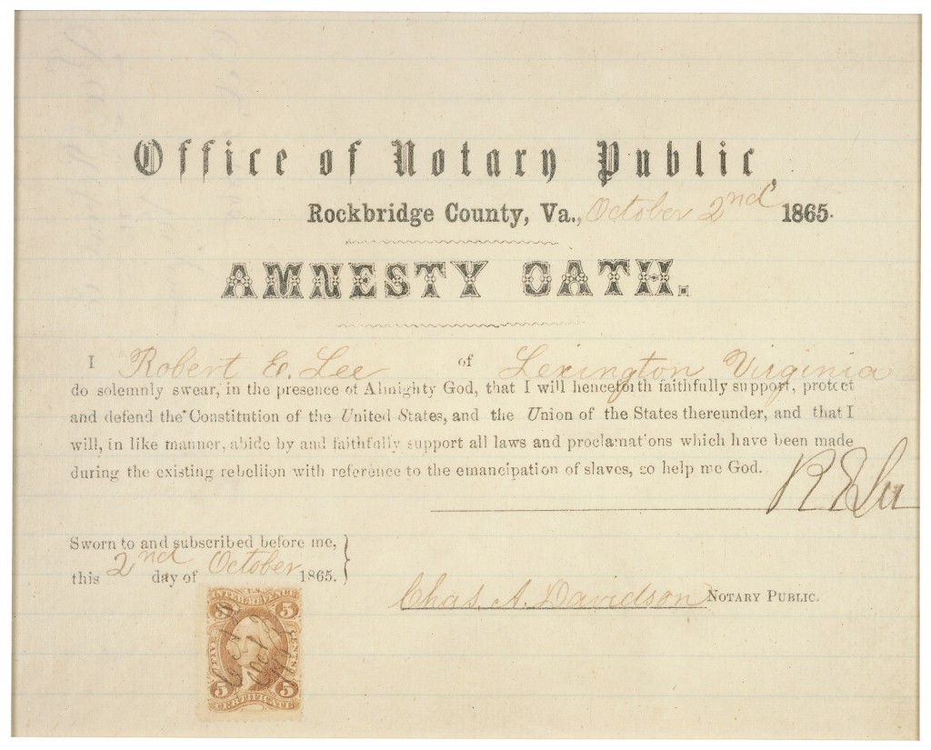Amnesty Oath of Robert E. Lee: 10/02/1865.