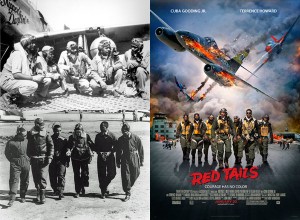 Tuskegee Airmen and poster from the film Red Tails