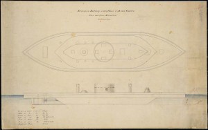 Side Elevation of the U.S.S. Monitor. Credit: National Archives.