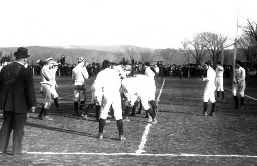 Nov. 29, 1890: First Army/Navy football game was played at West Point, with the Navy squad achieving a 24-0 victory. Photo: Naval Academy Archives Picture Collection. Caption: Nimitz Library Digital Collections. 