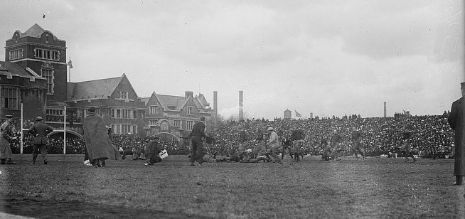 Action from the 1911 Army-Navy game at Franklin Field in Philadelphia. The Midshipmen earned a hard-fought 3-0 victory. Photo: Library of Congress. Caption: U.S. Army.