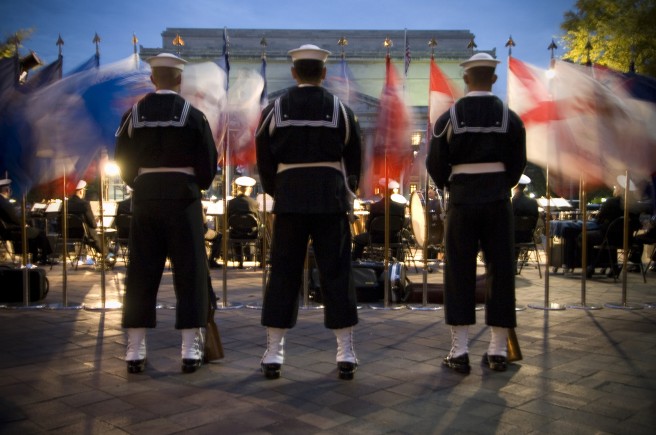 Members of the Navy Ceremonial Guard stand behind the United States Navy Ceremonial Band during a Medal of Honor Flag ceremony recognizing the actions of Navy SEAL Lt. Michael Murphy held at the United States Navy Memorial. Lt. Murphy was posthumously awarded the Medal of Honor on Oct. 22 in a ceremony held at the White House. Lt. Murphy was killed during a reconnaissance mission near Asadabad, Afghanistan, while exposing himself to enemy fire in order to call in support after his four-man team came under attack by enemy forces June 28th, 2005. Murphy is the first service member to receive the honor for actions during Operation Enduring Freedom and the first Navy recipient of the medal since Vietnam. Credit: Mass Communication Specialist 1st Class Brien Aho, DVIDSHUB The 62nd Arleigh Burke-class guided-missile destroyer, Pre-commissioning Unit (PCU) Michael Murphy (DDG 112) is christened during a ceremony in Bath, Maine. Credit: Petty Officer 1st Class Tiffini Jones Vanderwyst