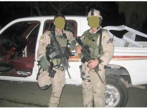 Left to right: Dalton Fury and Scotty in front of ole' Bessy, following a long night of hunting in Fallujah. Image and caption credit: Dalton Fury.