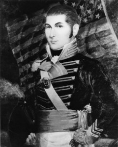 First Lieeutenant Presley O’Bannon led the first Marine attack on foreign soil during the Barbary Coast War. Travelling through the Libyan desert for six hundred miles allowed the Marines and their mercenary allies to take the city of Derna by surprise. Upon taking the harbor fort, O’Bannon ran the colors up the flagpole, and for the first time in history, the stars and stripes of the U.S. flag flew victoriously over foreign soil. Caption credit: MARSOC by Fred Pushies. Image credit: USMC ARTWORK