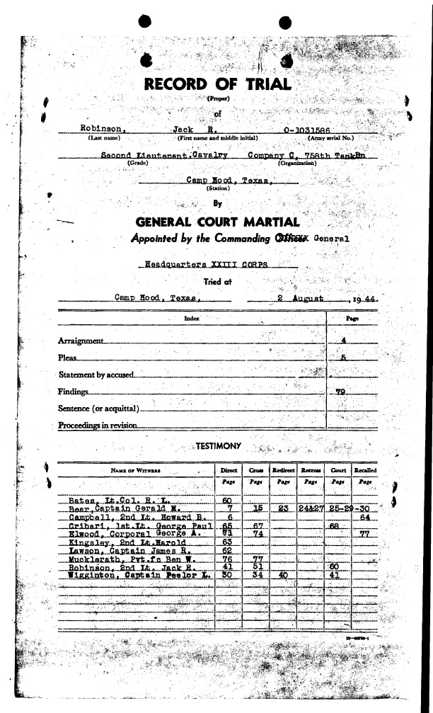 General Court Martial Data Sheet