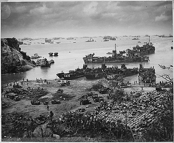 A formidable task force carves out a beachhead about miles from the Japanese mainland
