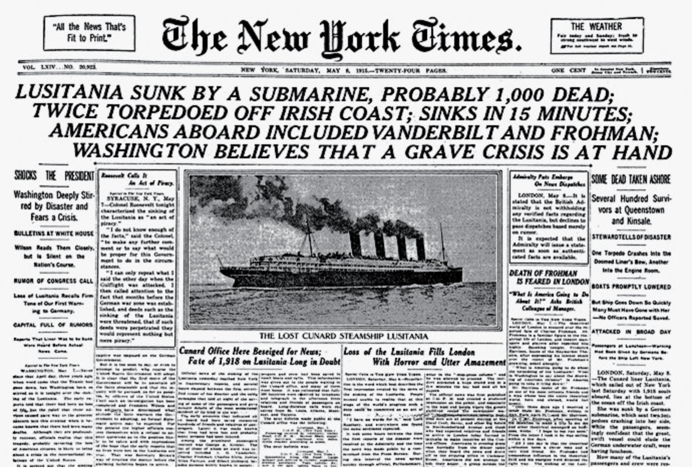 NYT Lusitania Headline