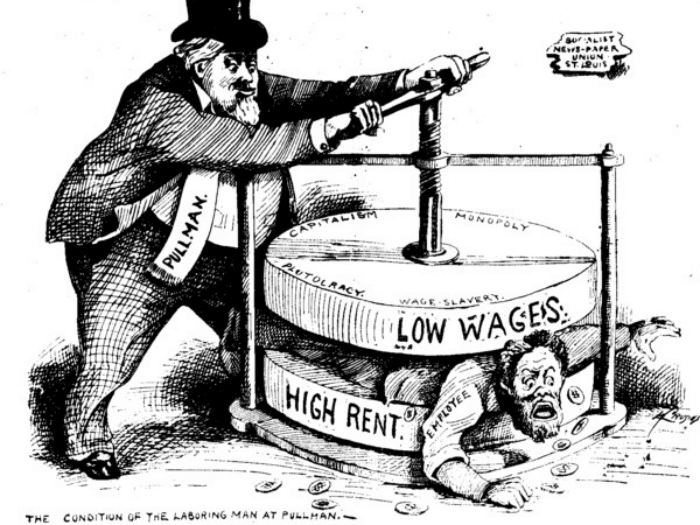 political cartoon of the condition of the working man at pullman