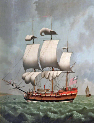 An 18th-century Liverpool slave ship by William Jackson (c. 1770-c. 1803). Courtesy of Wikipedia. Public domain.