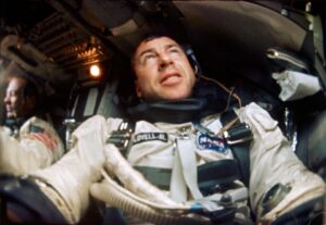 stronaut James Lovell is photographed inside his Gemini spacecraft during the Gemini-12 mission