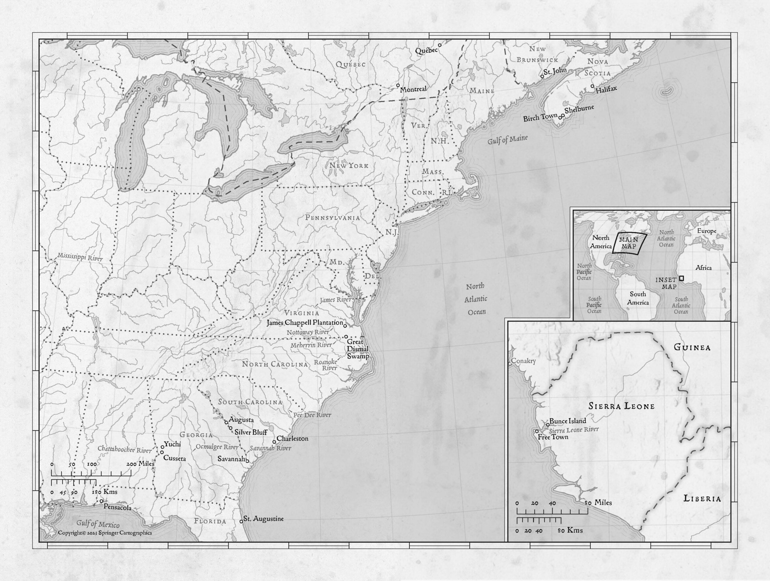 Map from The Escapes of David George. Credit: Credit: Springer Cartographics