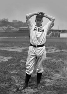 New York Giants hurler Christy Mathewson is pictured here in his windup early on in his Hall of Fame career.